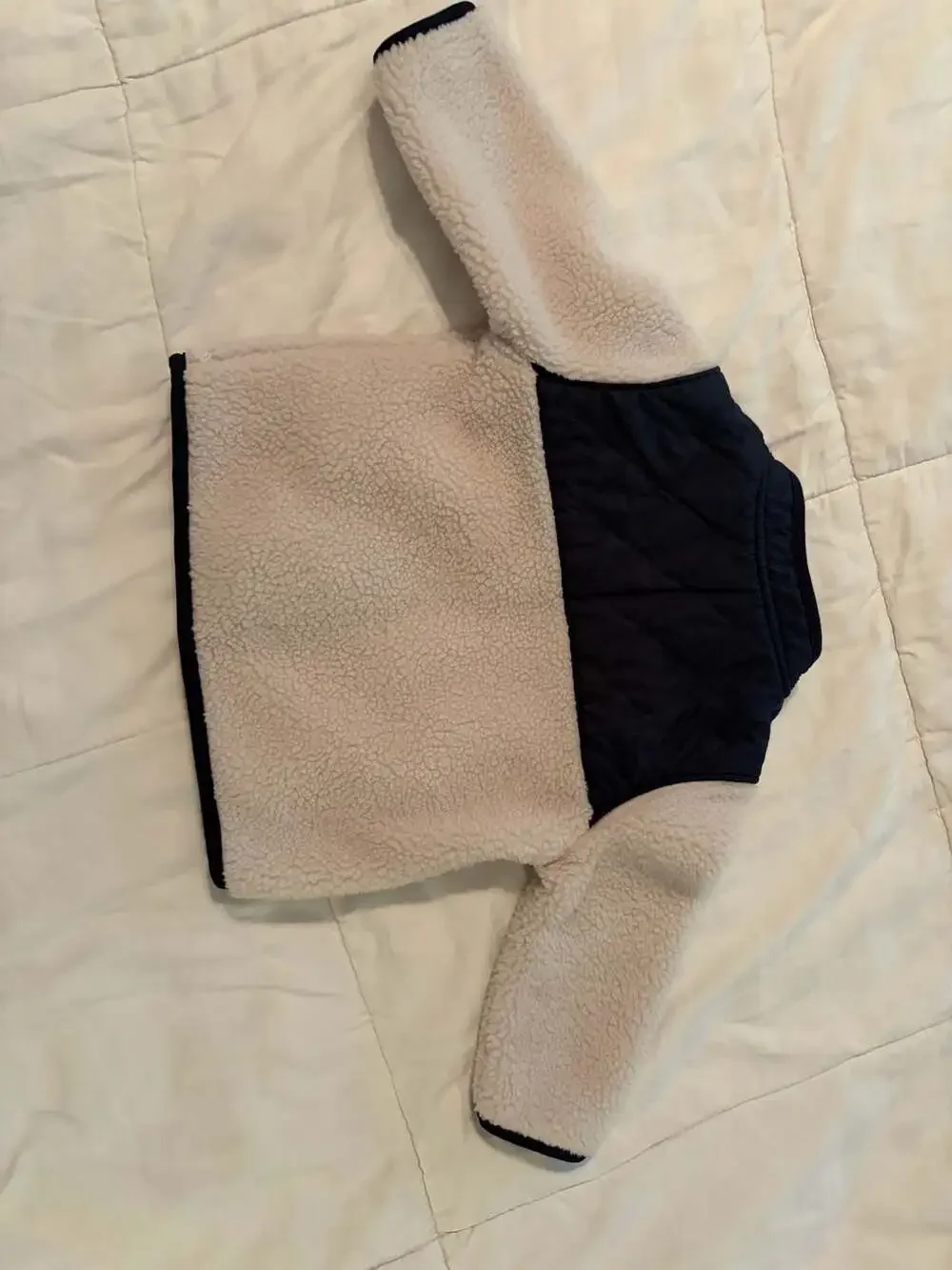 Old Navy Baby Sherpa and Quilted Fleece Zip-Up Jacket Size 6-12M Cream Navy
